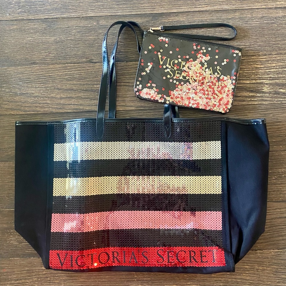 Victoria’s Secret Tote and Wristlet Pouch Bundle Weekender Bag Travel Carry On